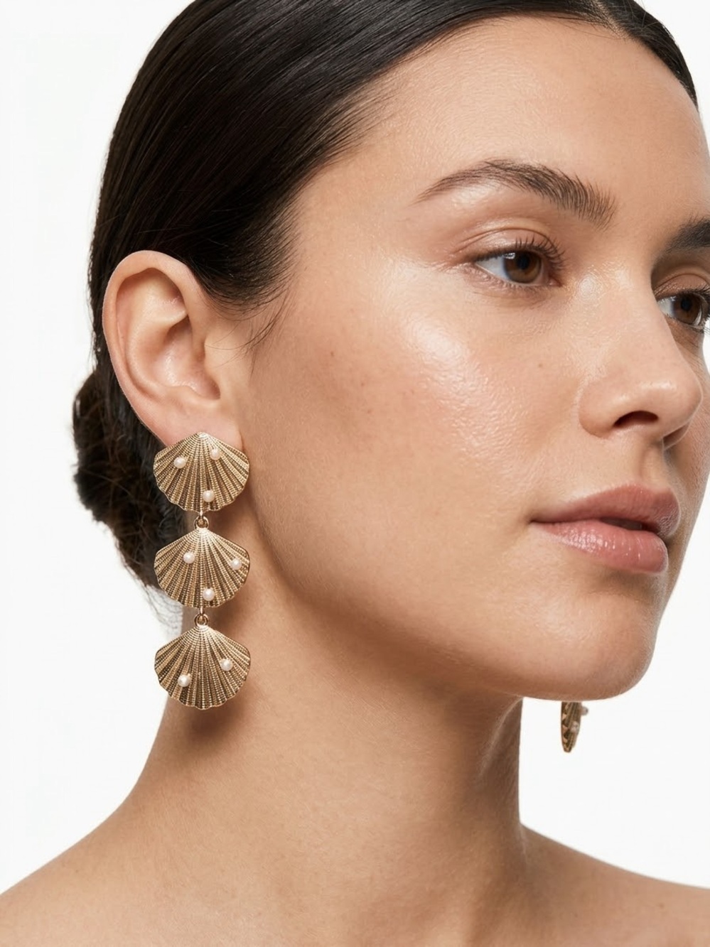Gold Shell Drop Earrings - Women Jewelry